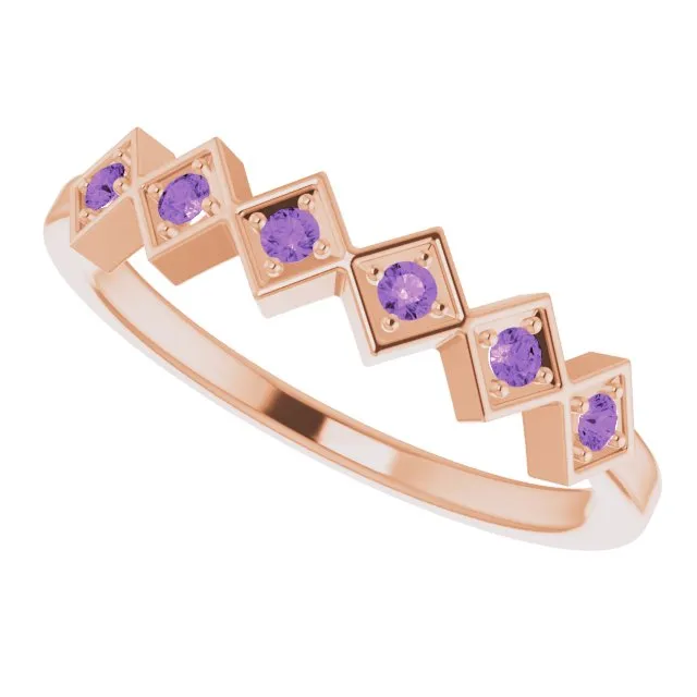 TreasureFineJeweler Rings 14K Rose Natural Amethyst Stackable Ring