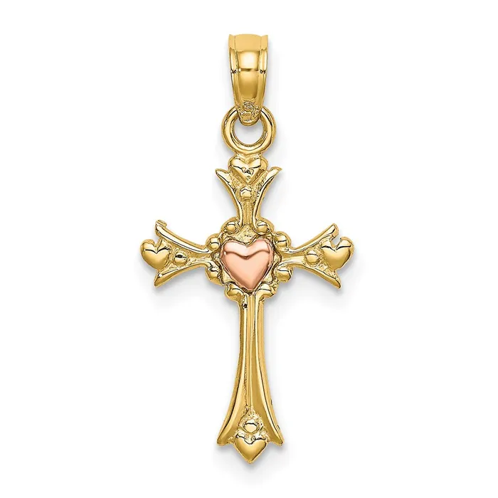 TreasureFineJewelers 14k TwoTone Cross w Heart Charm Rings