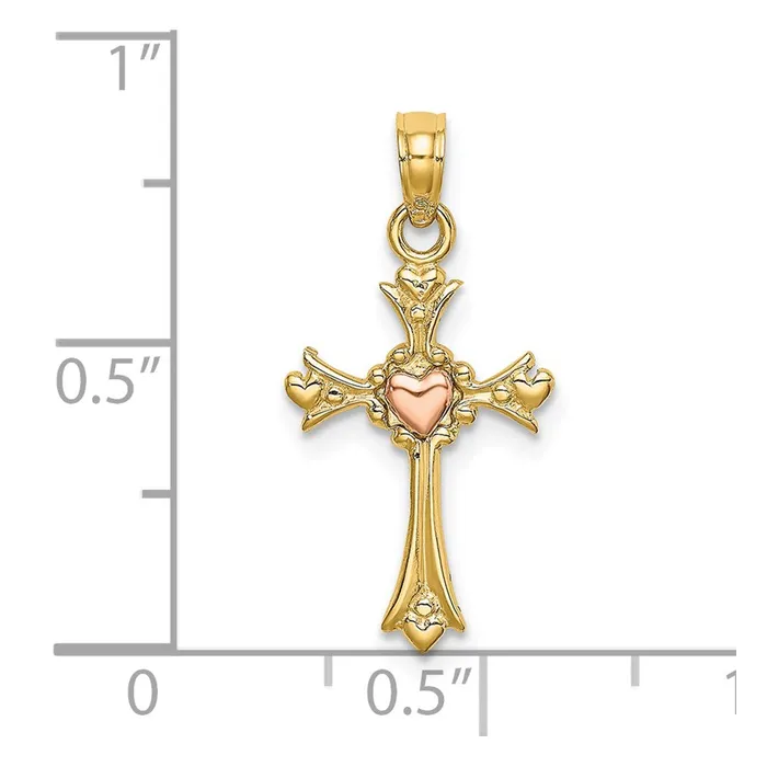 TreasureFineJewelers 14k TwoTone Cross w Heart Charm Rings