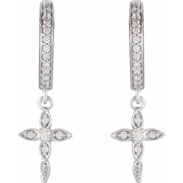 TreasureFineJewelers 14K White Gold 18 CTW Natural Diamond Cross Hoop Earrings Earrings