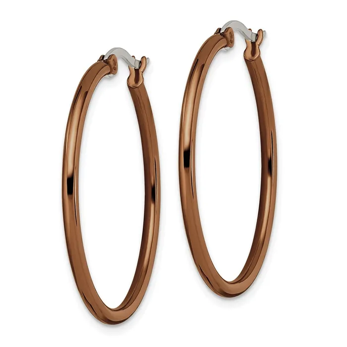 TreasureFineJewelers Earrings Stainless Steel Polished Brown IPplated 32mm Diameter Hoop Earrings