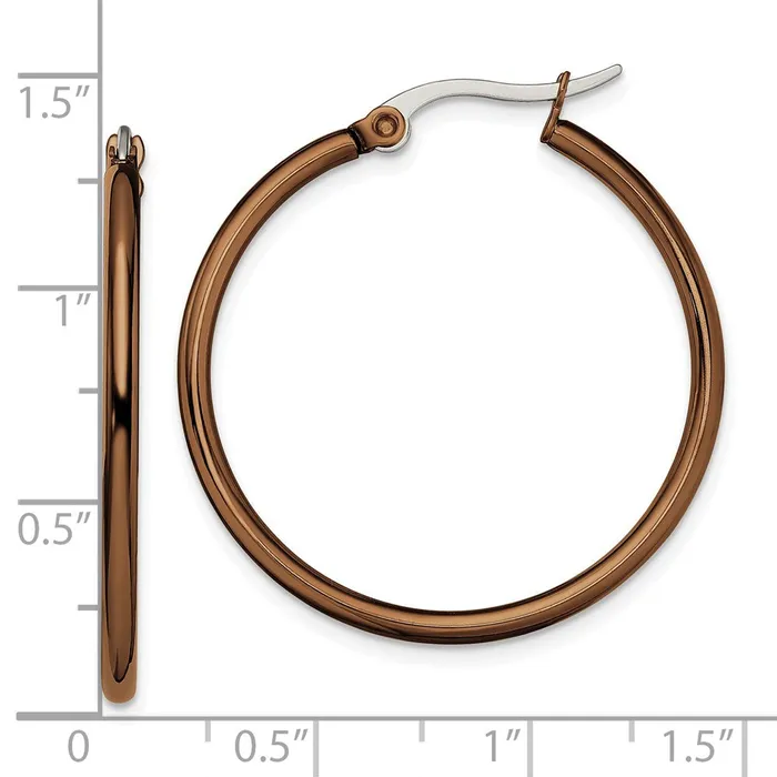 TreasureFineJewelers Earrings Stainless Steel Polished Brown IPplated 32mm Diameter Hoop Earrings