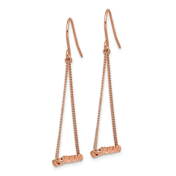 TreasureFineJewelers Earrings Stainless Steel Polished Rose IP Twisted Bar Dangle Shepherd Hook Earrings