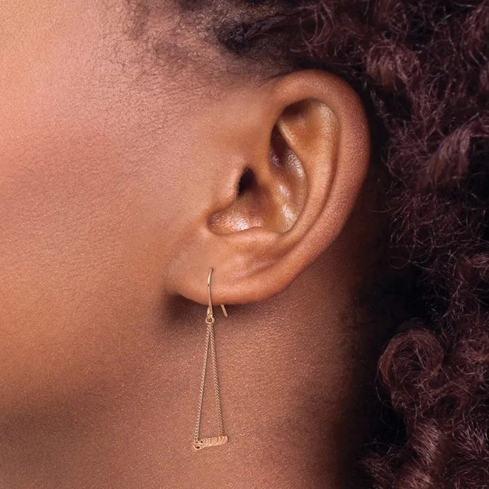 TreasureFineJewelers Earrings Stainless Steel Polished Rose IP Twisted Bar Dangle Shepherd Hook Earrings