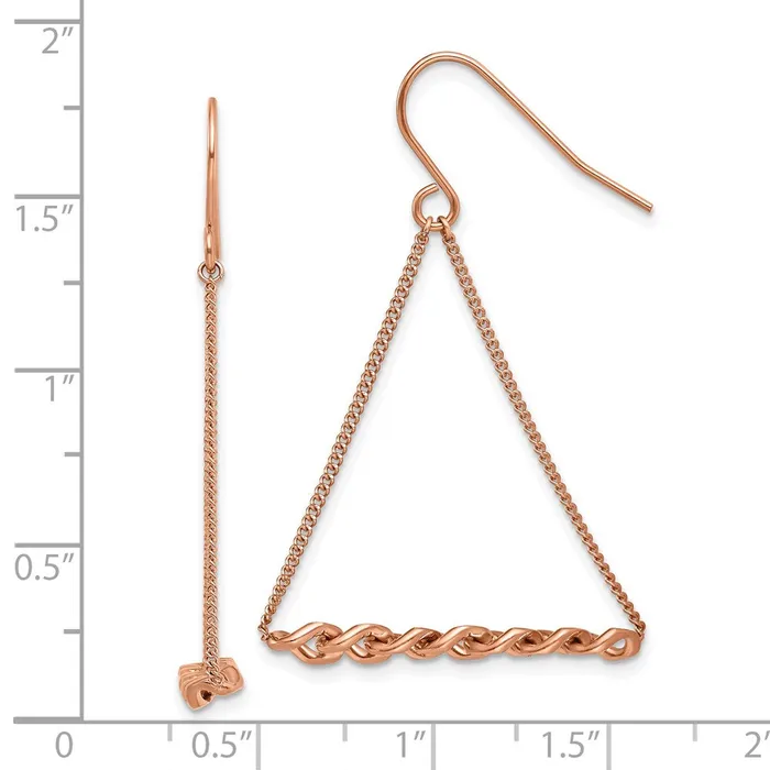 TreasureFineJewelers Earrings Stainless Steel Polished Rose IP Twisted Bar Dangle Shepherd Hook Earrings