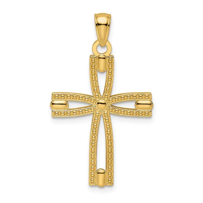 TreasureFineJewelers Necklaces 14k Beaded Polished Cross Pendant