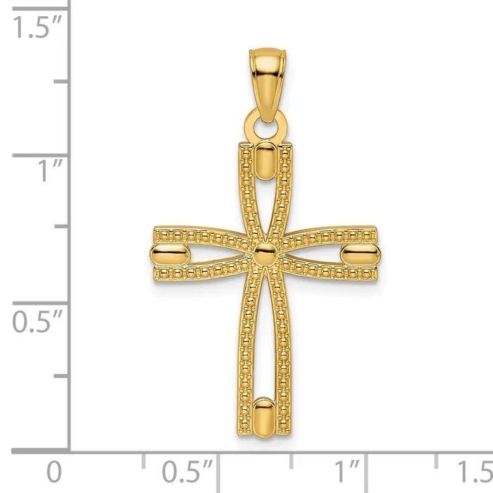 TreasureFineJewelers Necklaces 14k Beaded Polished Cross Pendant