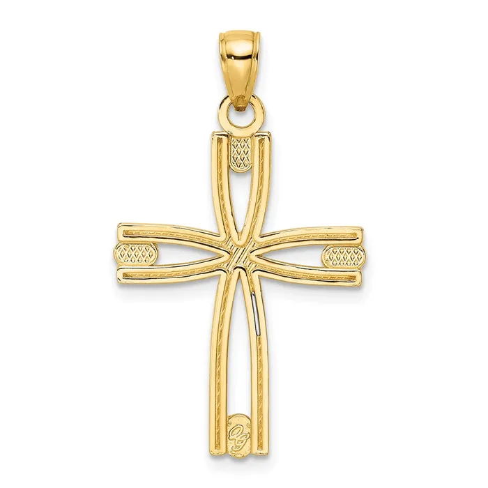 TreasureFineJewelers Necklaces 14k Beaded Polished Cross Pendant