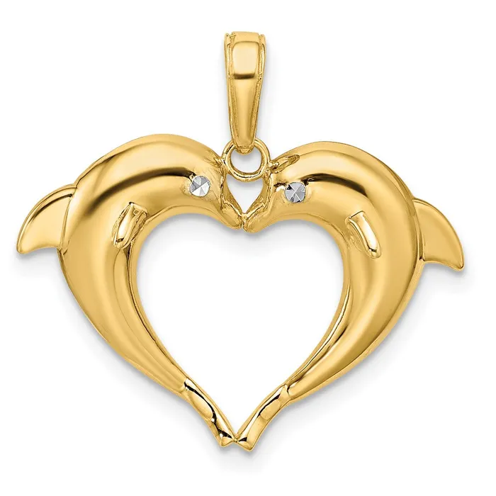 TreasureFineJewelers Necklaces 14k wRhodium Double Dolphin Heart Pendant TreasureFineJewelers Necklaces 14k wRhodium Double Dolphin Heart Pendant