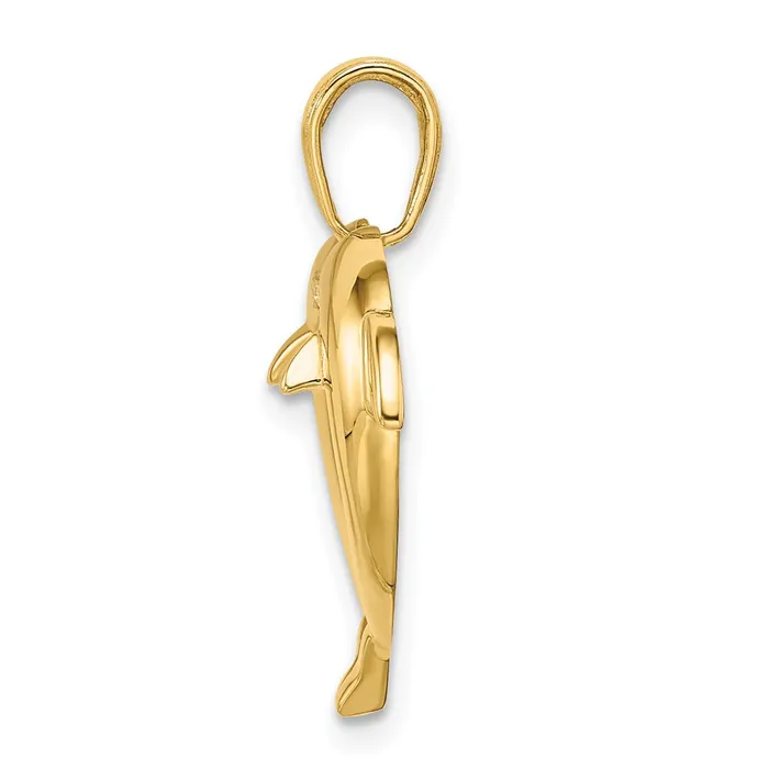 TreasureFineJewelers Necklaces 14k wRhodium Double Dolphin Heart Pendant