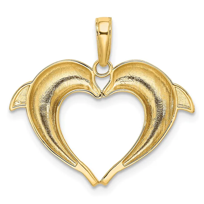 TreasureFineJewelers Necklaces 14k wRhodium Double Dolphin Heart Pendant