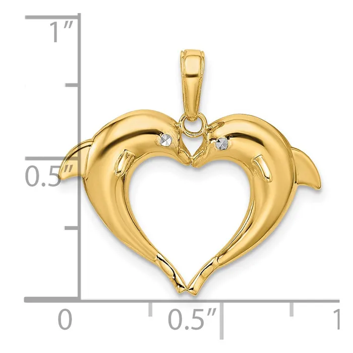 TreasureFineJewelers Necklaces 14k wRhodium Double Dolphin Heart Pendant