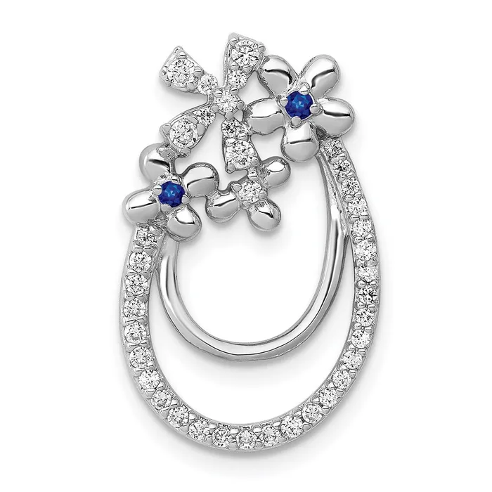 TreasureFineJewelers Necklaces 14k White Gold Diamond and Sapphire Flower Chain Slide TreasureFineJewelers Necklaces 14k White Gold Diamond and Sapphire Flower Chain Slide