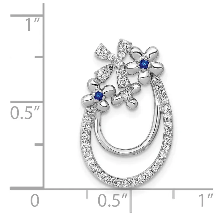 TreasureFineJewelers Necklaces 14k White Gold Diamond and Sapphire Flower Chain Slide