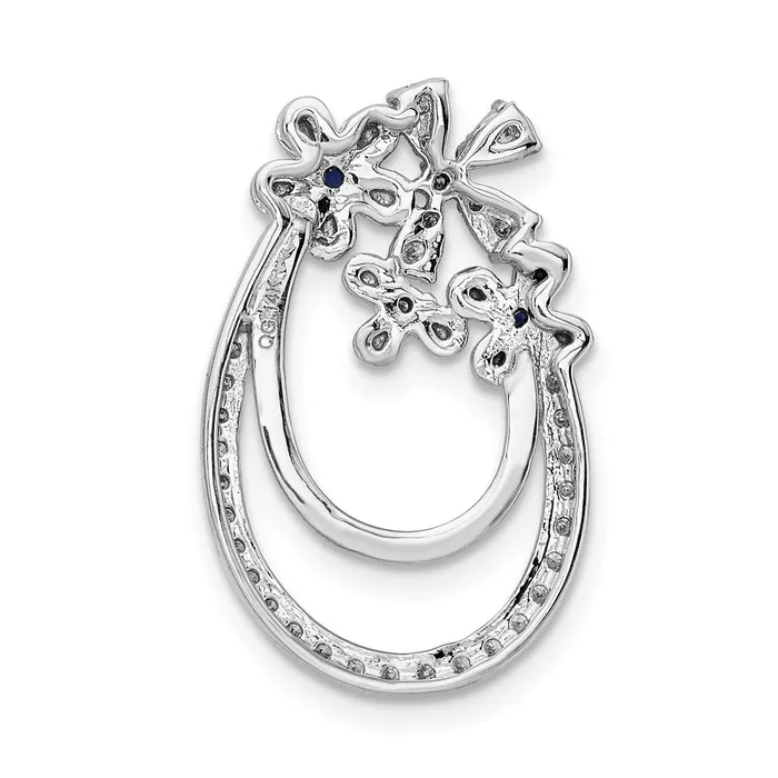 TreasureFineJewelers Necklaces 14k White Gold Diamond and Sapphire Flower Chain Slide