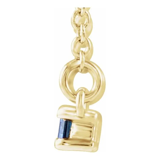 TreasureFineJewelers Necklaces 14K Yellow LabCreated Blue Sapphire 15 CTW Diamond Bar 1618 Necklace