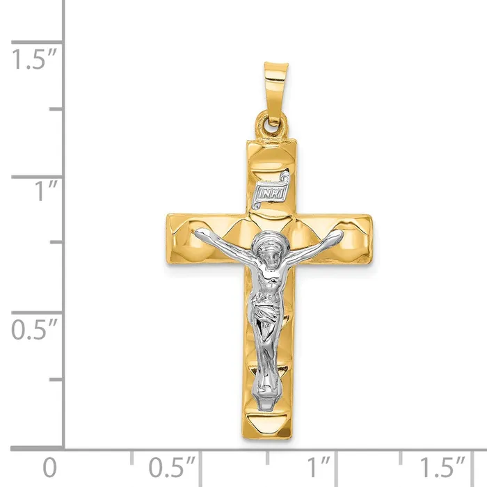 TreasureFineJewelers Rings 14k Twotone Hollow Polished Textured Latin Crucifix