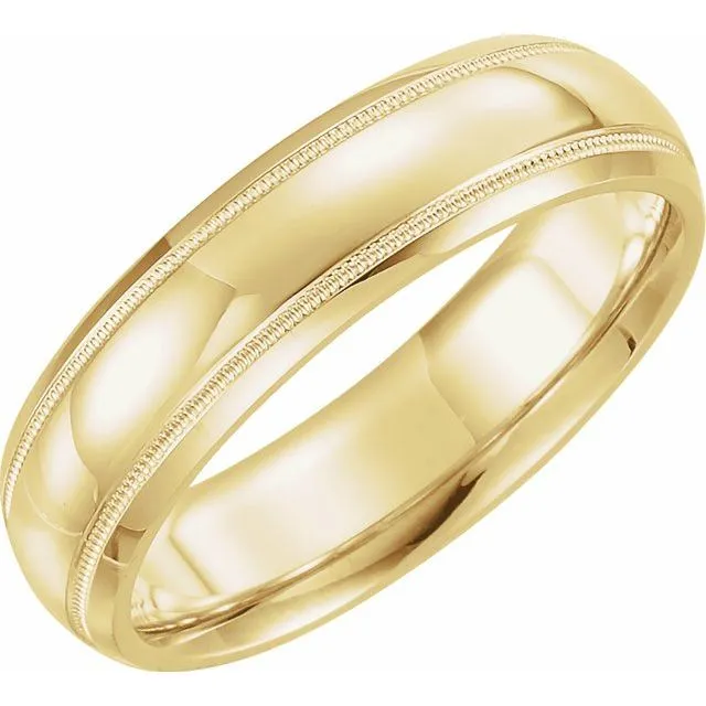TreasureFineJewelers Rings 18K Yellow Gold 6 mm Half Round ComfortFit Band With Milgrain TreasureFineJewelers Rings 18K Yellow Gold 6 mm Half Round ComfortFit Band With Milgrain