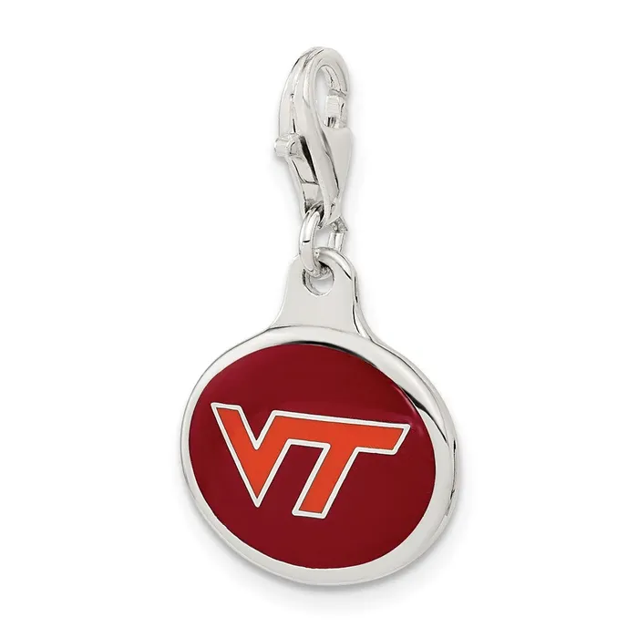 TreasureFineJewelers Rings Amore La Vita Sterling Silver Rhodiumplated Polished Enameled Virginia Tech University Charm with Fancy Lobster Clasp
