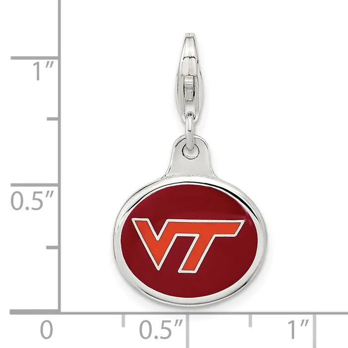 TreasureFineJewelers Rings Amore La Vita Sterling Silver Rhodiumplated Polished Enameled Virginia Tech University Charm with Fancy Lobster Clasp