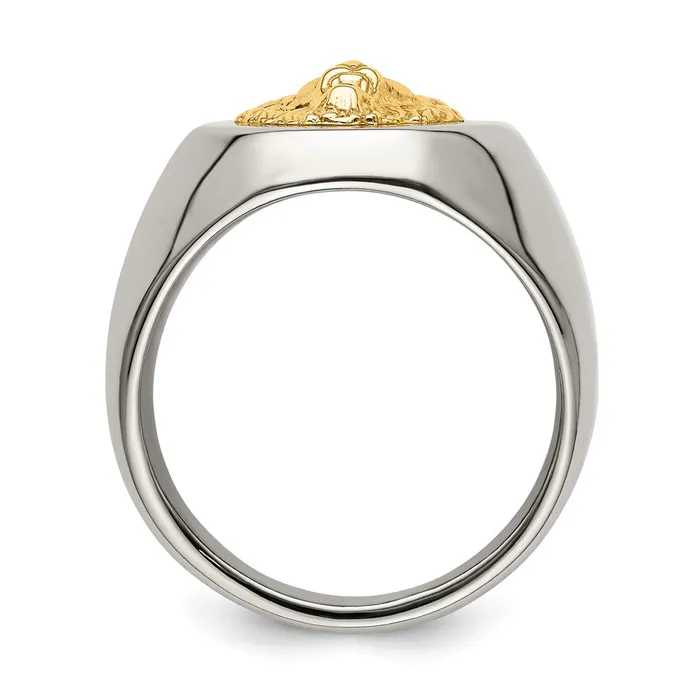 TreasureFineJewelers Rings Stainless Steel w14k Accent Polished Lion Head Ring