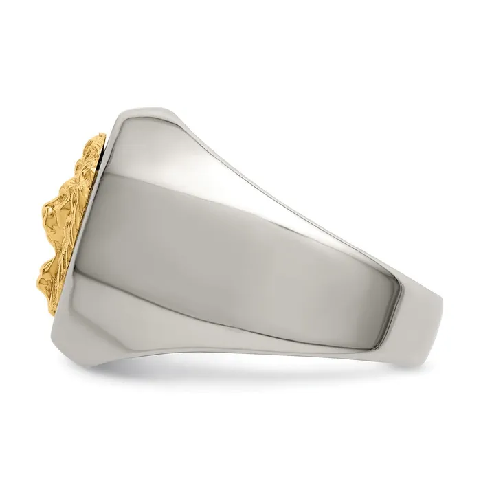 TreasureFineJewelers Rings Stainless Steel w14k Accent Polished Lion Head Ring