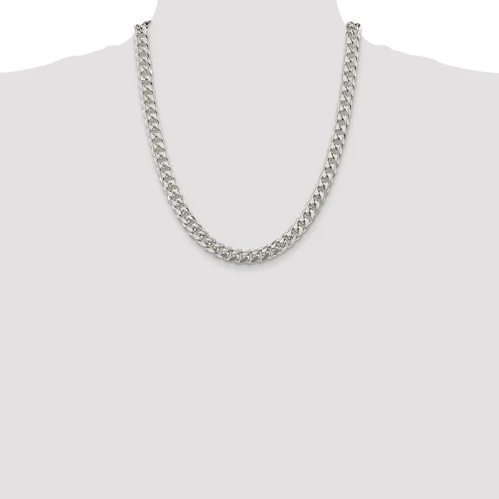 TreasureFineJewelers Rings Sterling Silver 85mm Domed w Side Dimondcut Curb Chain