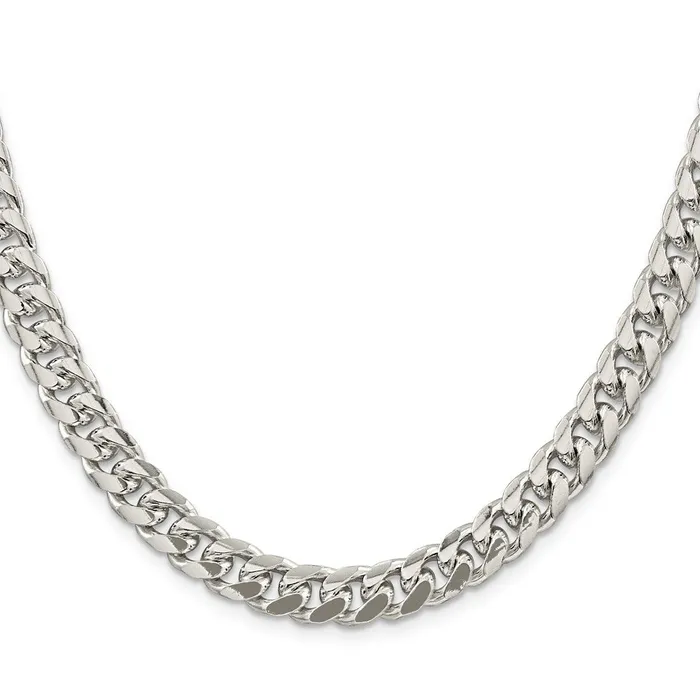 TreasureFineJewelers Rings Sterling Silver 85mm Domed w Side Dimondcut Curb Chain