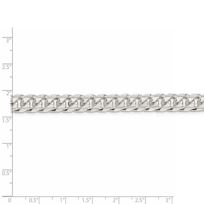 TreasureFineJewelers Rings Sterling Silver 85mm Domed w Side Dimondcut Curb Chain