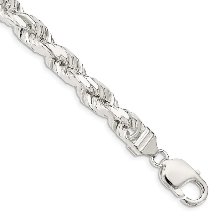 TreasureFineJewelers Rings Sterling Silver 8mm Diamondcut Rope Chain