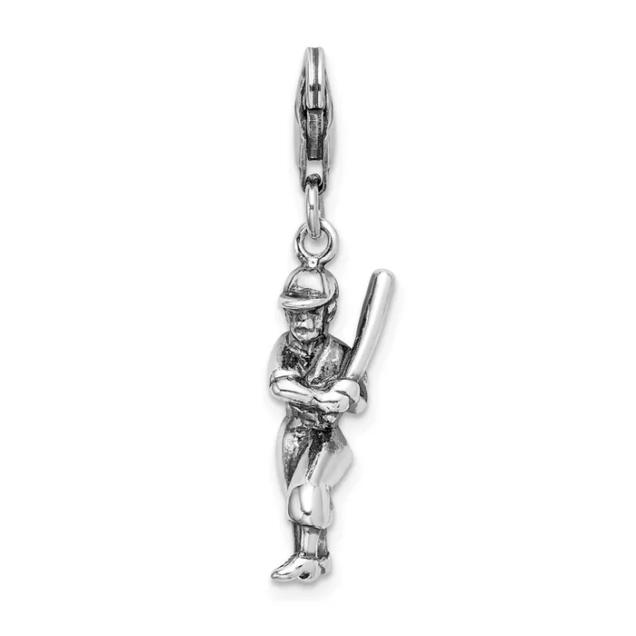 TreasureFineJewelers Rings Sterling Silver Amore La Vita Rhodpl 3D Antiqued Baseball Player Charm TreasureFineJewelers Rings Sterling Silver Amore La Vita Rhodpl 3D Antiqued Baseball Player Charm