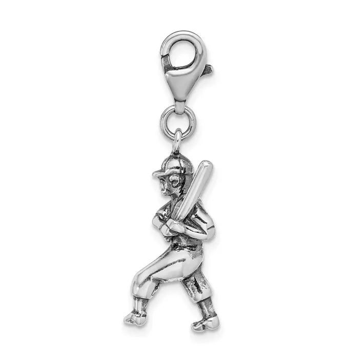 TreasureFineJewelers Rings Sterling Silver Amore La Vita Rhodpl 3D Antiqued Baseball Player Charm