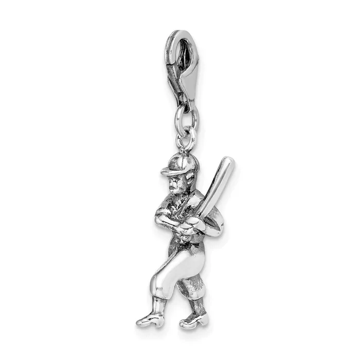TreasureFineJewelers Rings Sterling Silver Amore La Vita Rhodpl 3D Antiqued Baseball Player Charm