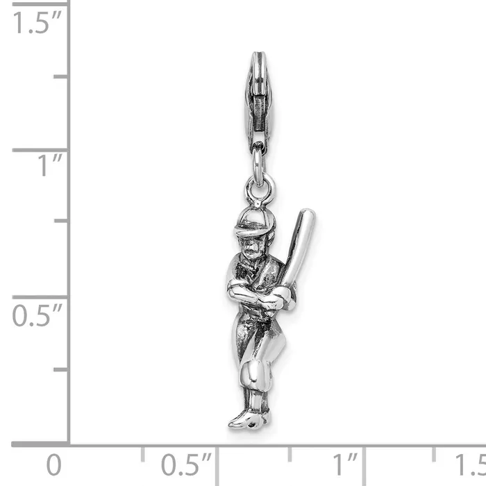 TreasureFineJewelers Rings Sterling Silver Amore La Vita Rhodpl 3D Antiqued Baseball Player Charm