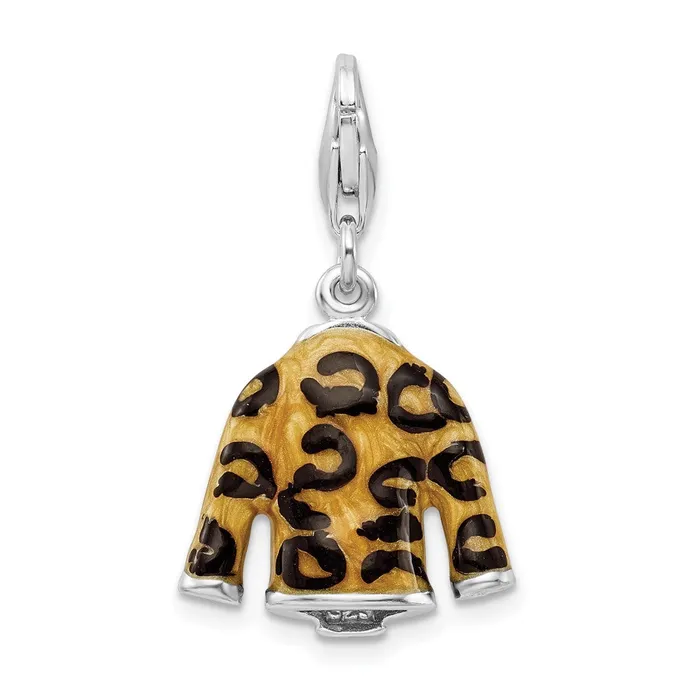 TreasureFineJewelers Rings Sterling Silver Amore La Vita Rhodpl CZ Enameled Leopard Jacket Charm