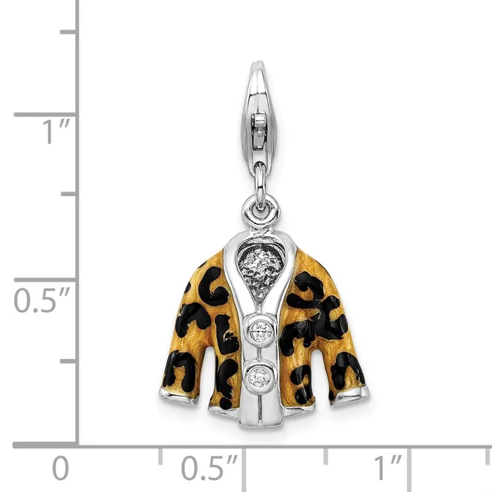 TreasureFineJewelers Rings Sterling Silver Amore La Vita Rhodpl CZ Enameled Leopard Jacket Charm