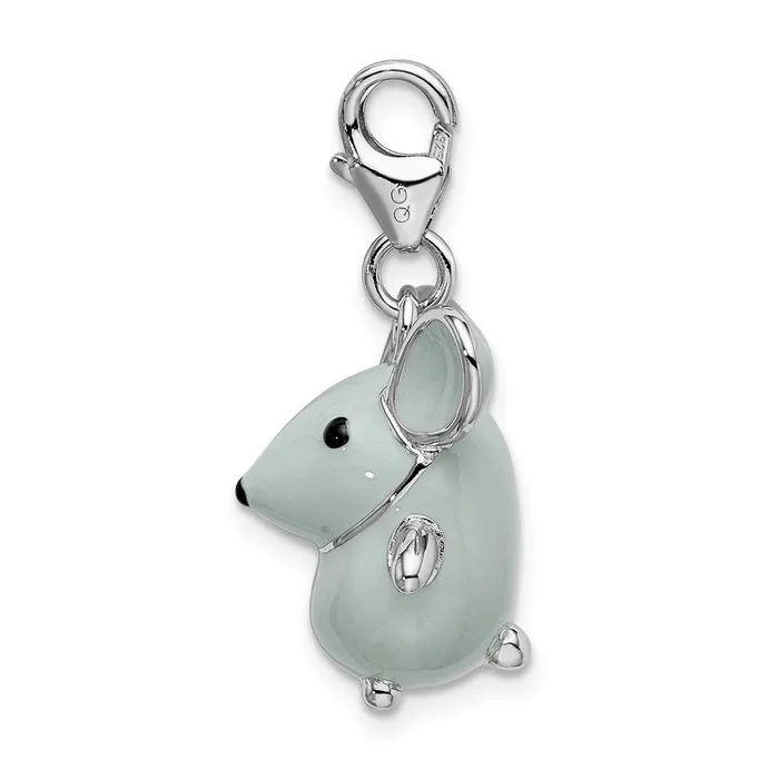 TreasureFineJewelers Rings Sterling Silver Amore La Vita Rhodiumpl 3D Enameled Grey Mouse Charm