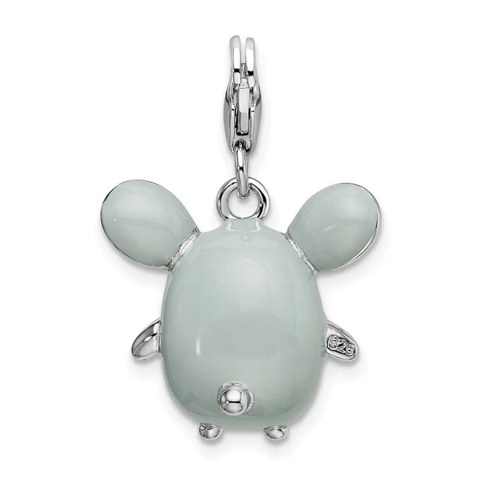 TreasureFineJewelers Rings Sterling Silver Amore La Vita Rhodiumpl 3D Enameled Grey Mouse Charm