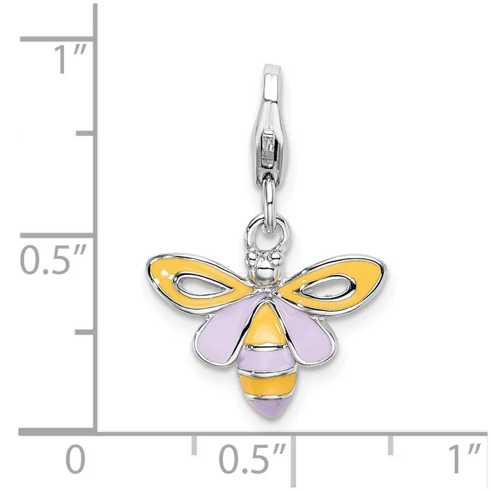 TreasureFineJewelers Rings Sterling Silver Amore La Vita Rhodiumpl Polished Enameled Bee Charm