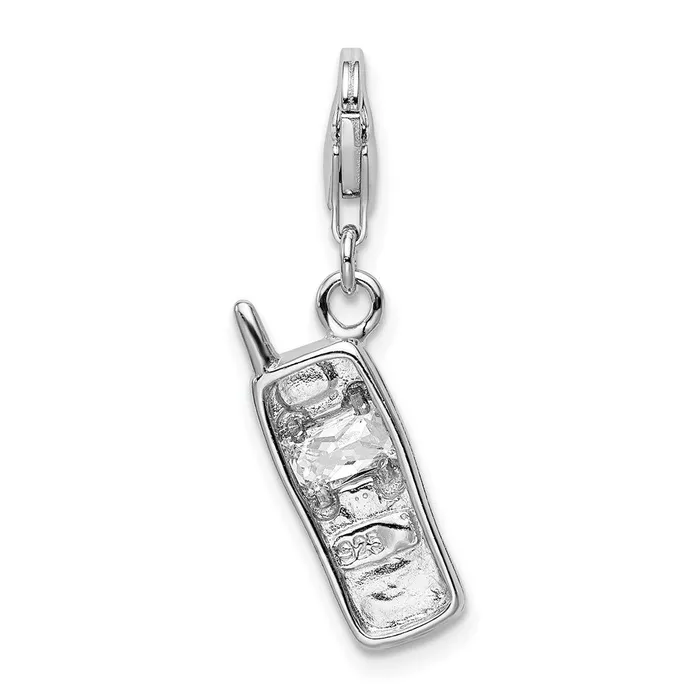 TreasureFineJewelers Rings Sterling Silver Amore La Vita Rhodiumplated Cell Phone with CZ Charm