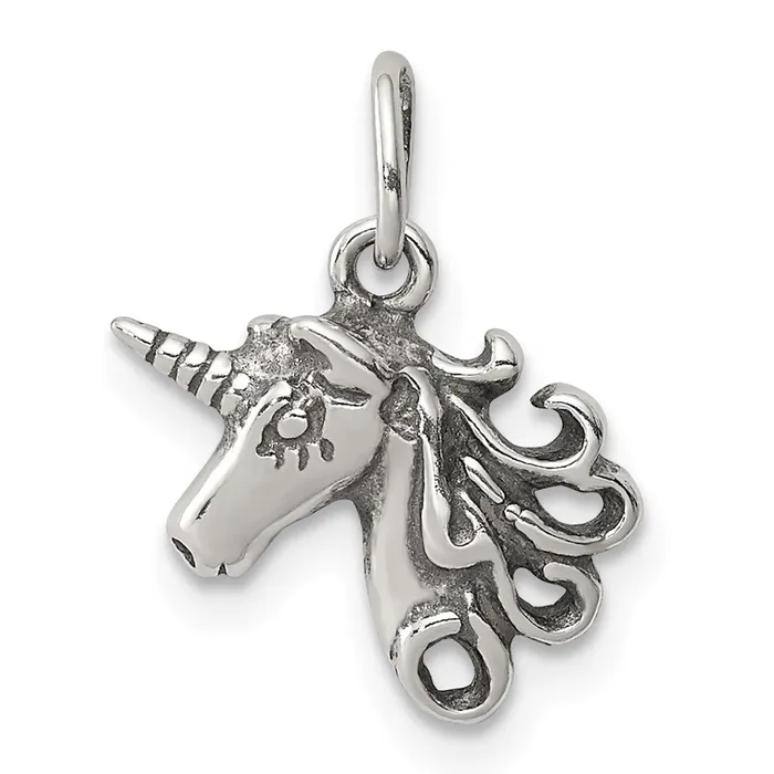 TreasureFineJewelers Rings Sterling Silver Antiqued Unicorn Head Charm