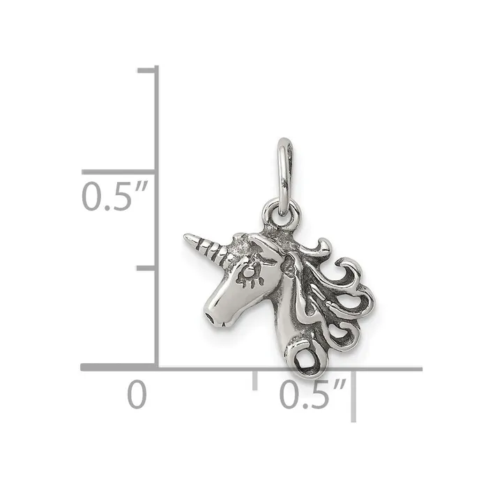TreasureFineJewelers Rings Sterling Silver Antiqued Unicorn Head Charm
