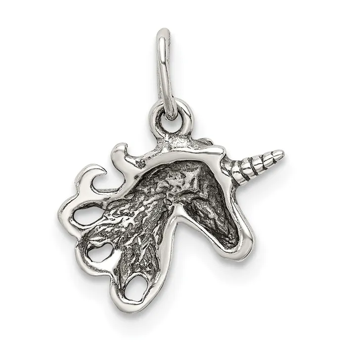 TreasureFineJewelers Rings Sterling Silver Antiqued Unicorn Head Charm