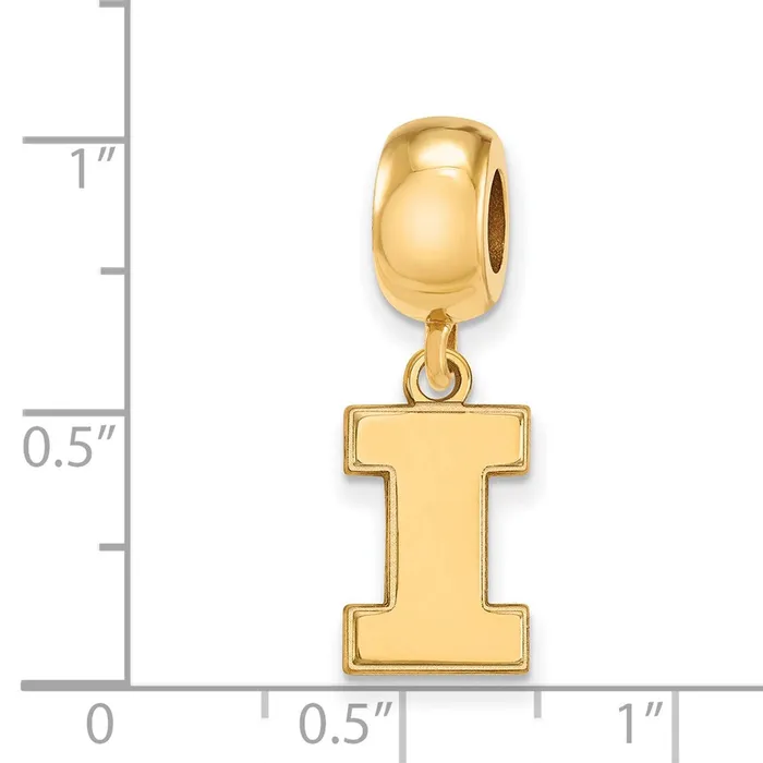 TreasureFineJewelers Rings Sterling Silver Goldplated LogoArt University of Illinois Letter I Small Dangle Bead Charm
