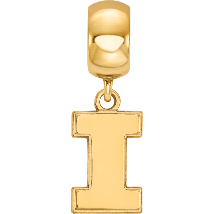 TreasureFineJewelers Rings Sterling Silver Goldplated LogoArt University of Illinois Letter I Small Dangle Bead Charm