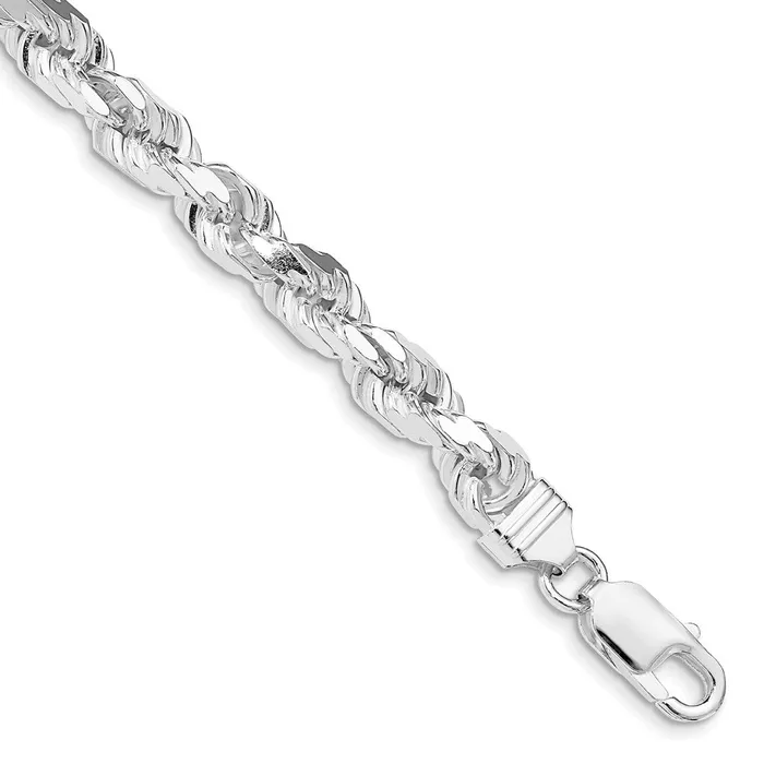 TreasureFineJewelers Rings Sterling Silver Rhodiumplated 7mm Diamondcut Rope Chain