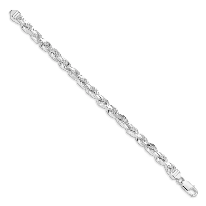 TreasureFineJewelers Rings Sterling Silver Rhodiumplated 7mm Diamondcut Rope Chain