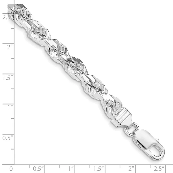 TreasureFineJewelers Rings Sterling Silver Rhodiumplated 7mm Diamondcut Rope Chain