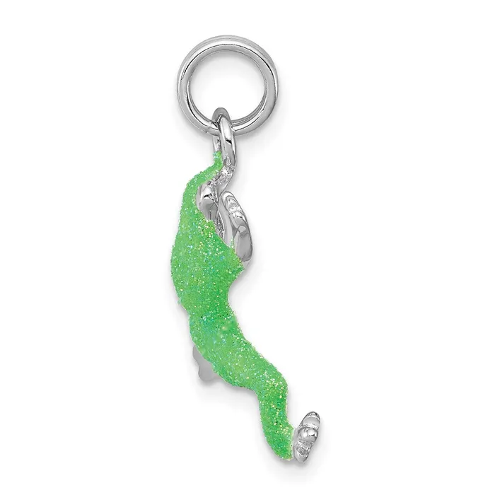 TreasureFineJewelers Rings Sterling Silver RhodiumplatedGreen Enamel Frog Charm