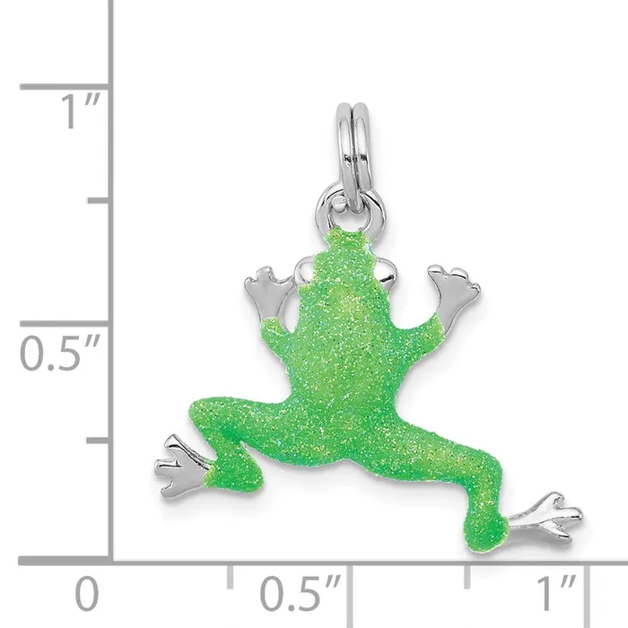 TreasureFineJewelers Rings Sterling Silver RhodiumplatedGreen Enamel Frog Charm